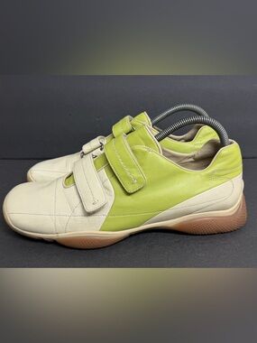 PRADA Sneakers 2 Straps AMERICAS CUP ORIGINAL Lime Tan Leather Size 8 EU 41 RARE